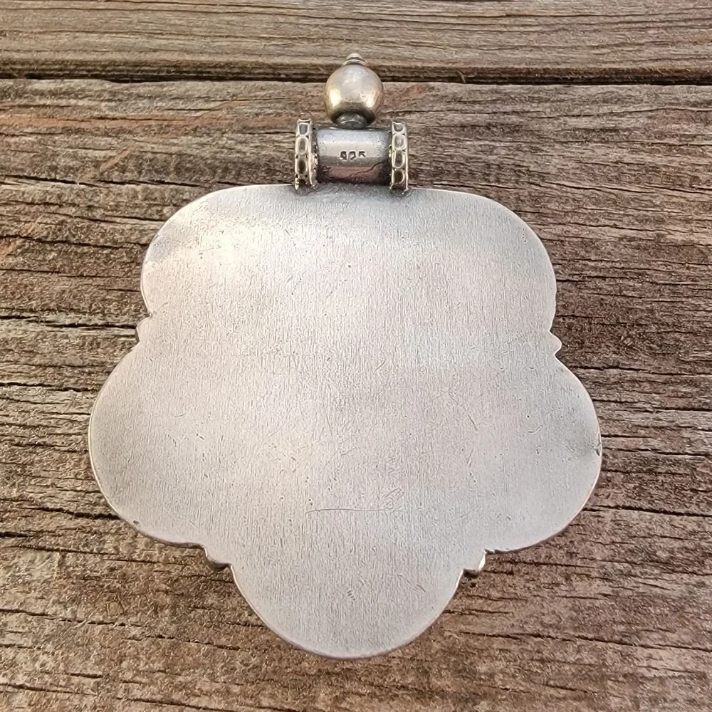 Vintage Sterling Large Boho Tribal Bird Repousee Statement Pendant